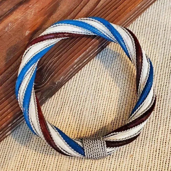 Twisted Rattan Bangle Bracelet Blue White Burgundy - Picture 3 of 6